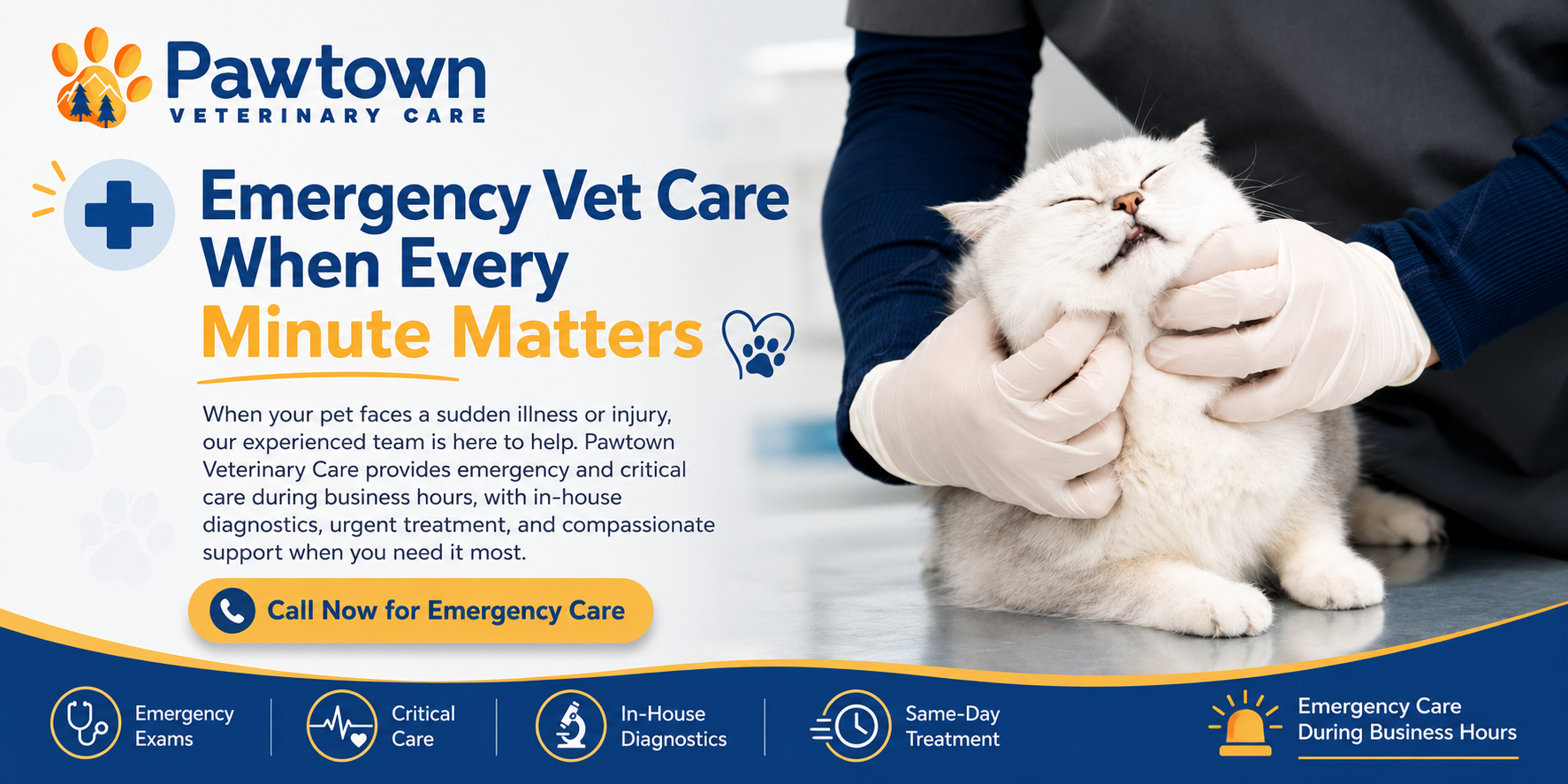 Veterinarian examining a cat at Pawtown Veterinary Care — Emergency and Critical Care in Bend Oregon